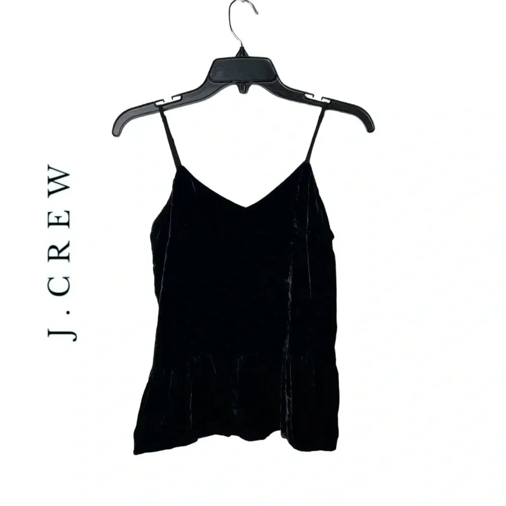 1753. J.CREW SPAGHETTI STRAPS VELVET PEPLUM TOP SIZE 2‎ BLACK IN COLOR V NECK